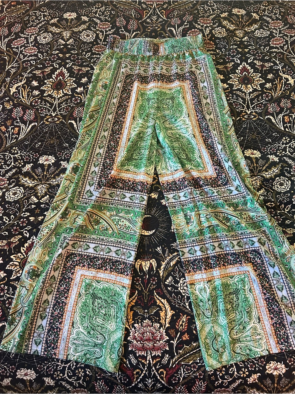 Rachel Zoe Green Paisley Elastic-Waist Wide-Leg Pants